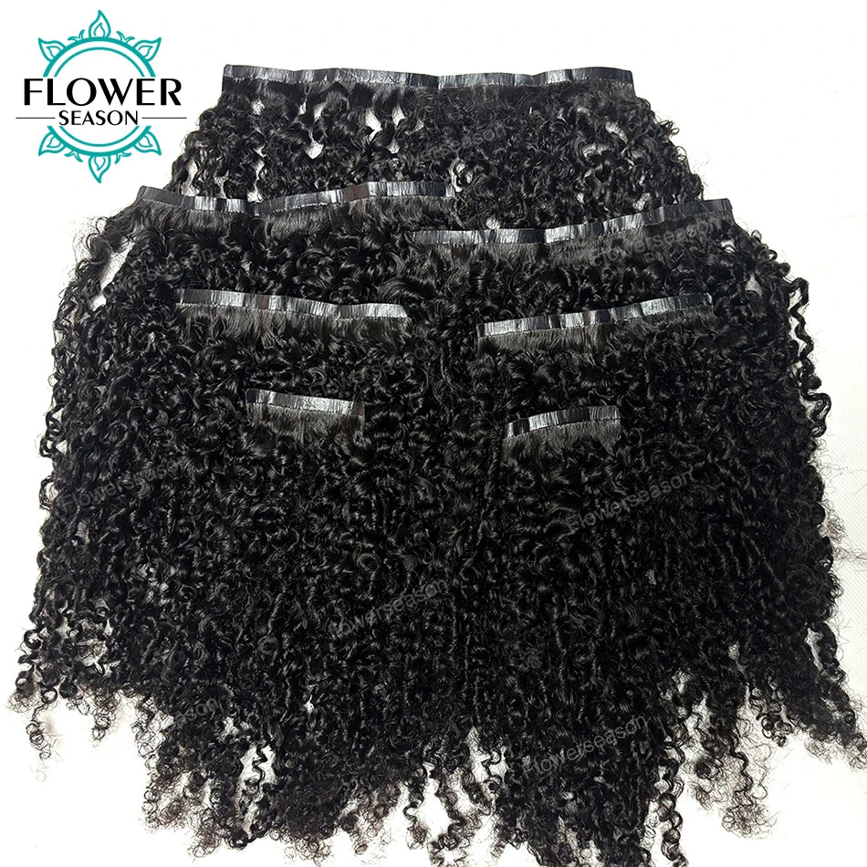 Afro crépus bouclés pince ins Extensions de cheveux cheveux humains sans couture PU pince dans la trame de peau de cheveux 7 pièces/ensemble 120g tête complète pour les femmes noires