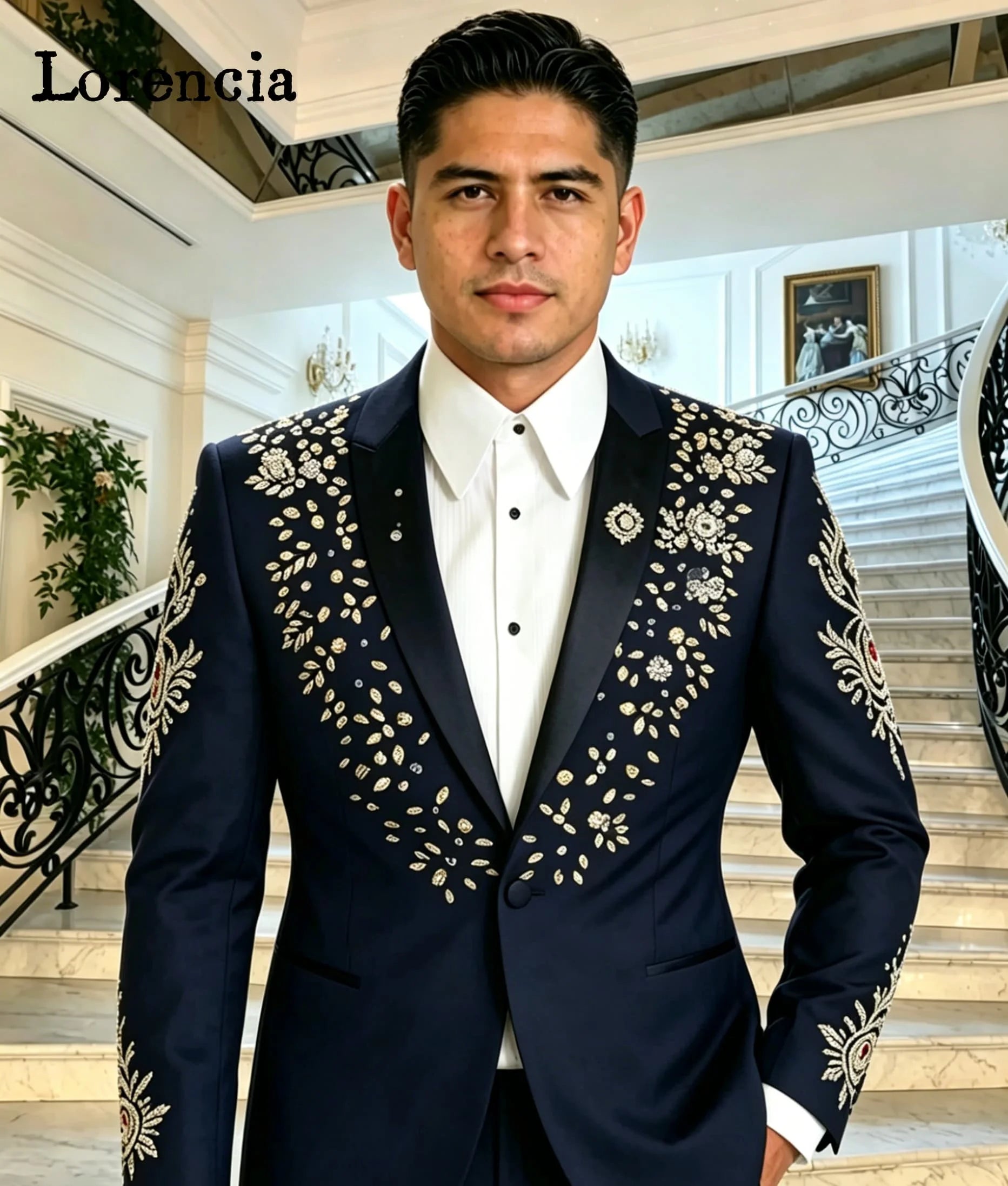 Costume de luxe pour homme 2 pièces, revers châle, coupe ajustée, smoking formel d'affaires, broderie de cristaux, blazer et pantalon de mariage, bikini personnalisé