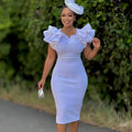Robe de soirée élégante pour femmes, mode d'été, manches Lotus perlées, enveloppée sur les hanches, Style cascade
