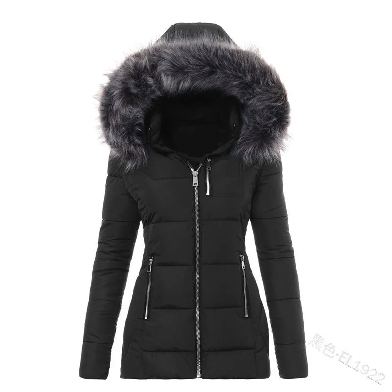 Femmes Parkas veste coton manteau hiver épais col de fourrure à capuche coupe-vent rembourré vestes vêtements d'extérieur fermeture éclair pardessus bureau dame