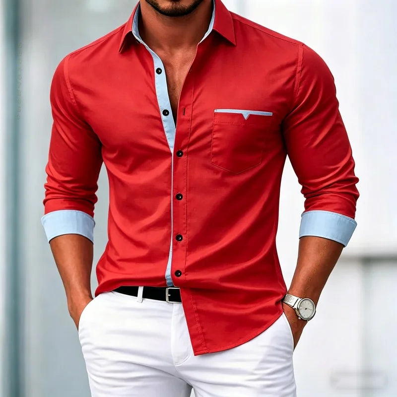 Chemises pour hommes de haute qualité, chemises à manches longues contrastées, chemises décontractées pour affaires, chemises tendance pour les rendez-vous, vêtements polyvalents pour hommes