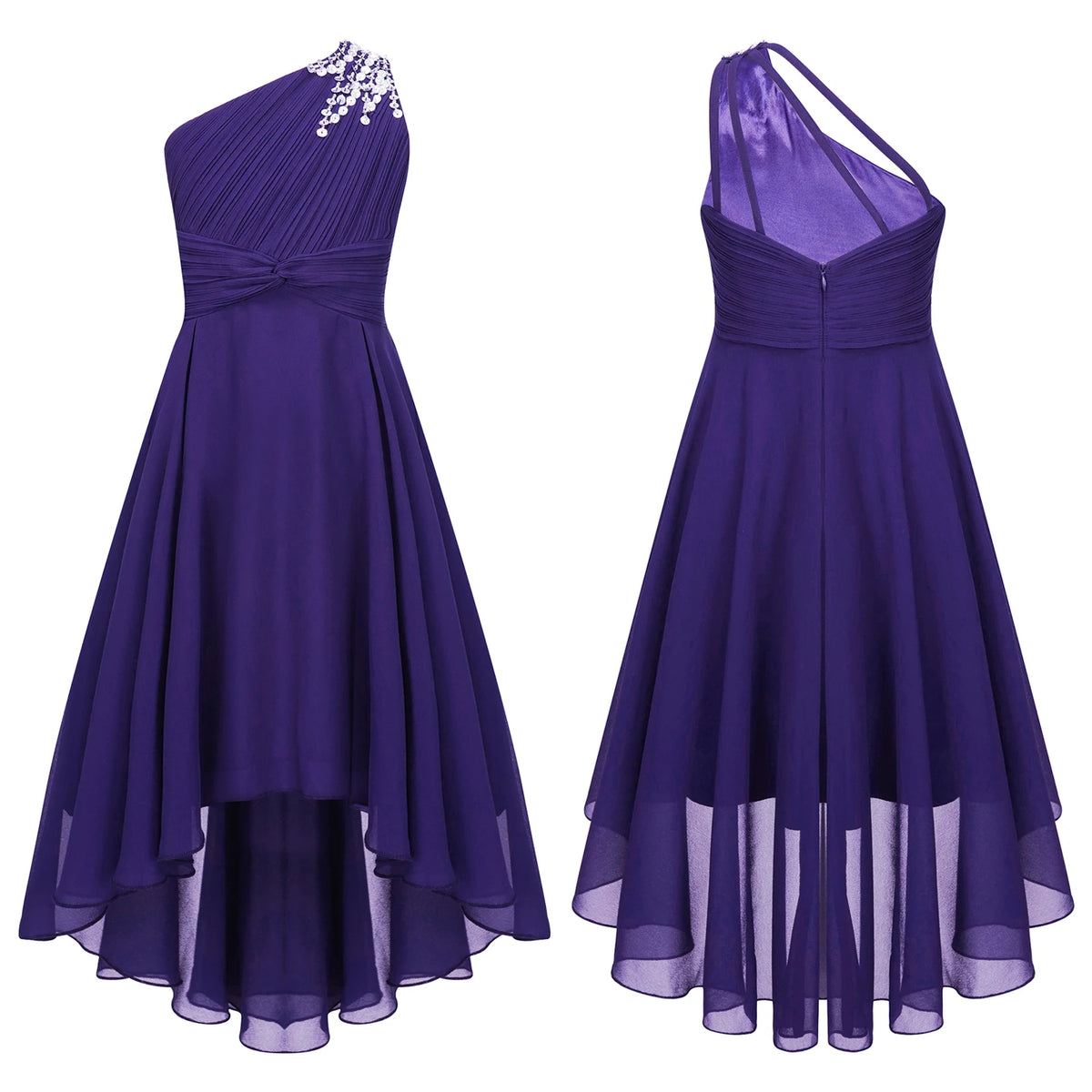 Robe d'été en mousseline de soie pour filles, tenue de princesse à paillettes, asymétrique épaule dénudée, sans manches, robe Maxi de demoiselle d'honneur junior, robes de fête de mariage