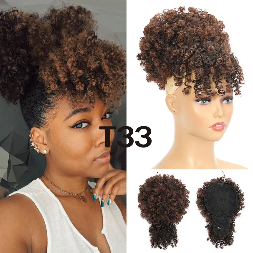 Extensions synthétiques queue de cheval Afro avec cordon de serrage, 10 pouces, pour femmes noires, 4b 4c, cheveux crépus bouclés, chignon, perruques queue de cheval, usage quotidien