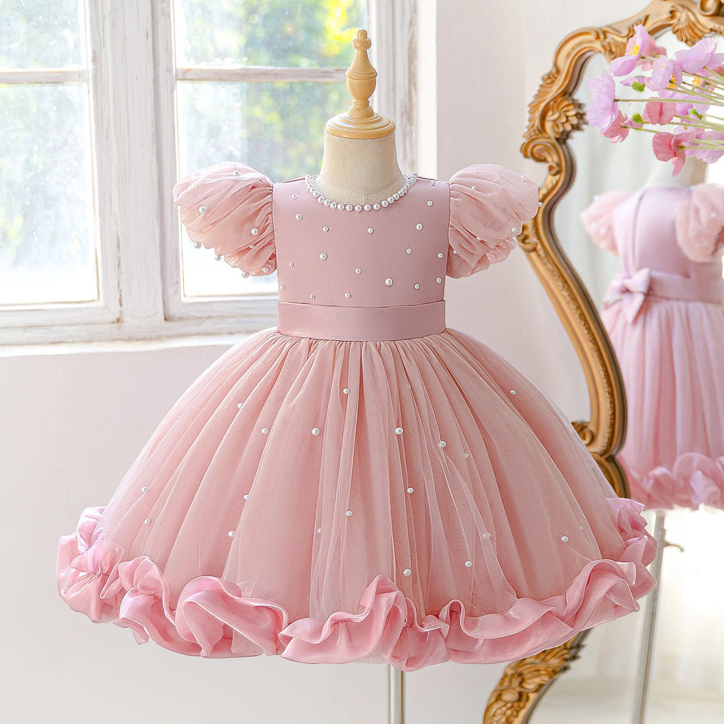 Robe de princesse élégante pour filles, en tulle, avec imitation de perles, pour l'été, les anniversaires, les bals de promo, les mariages, les demoiselles d'honneur et les concours de beauté