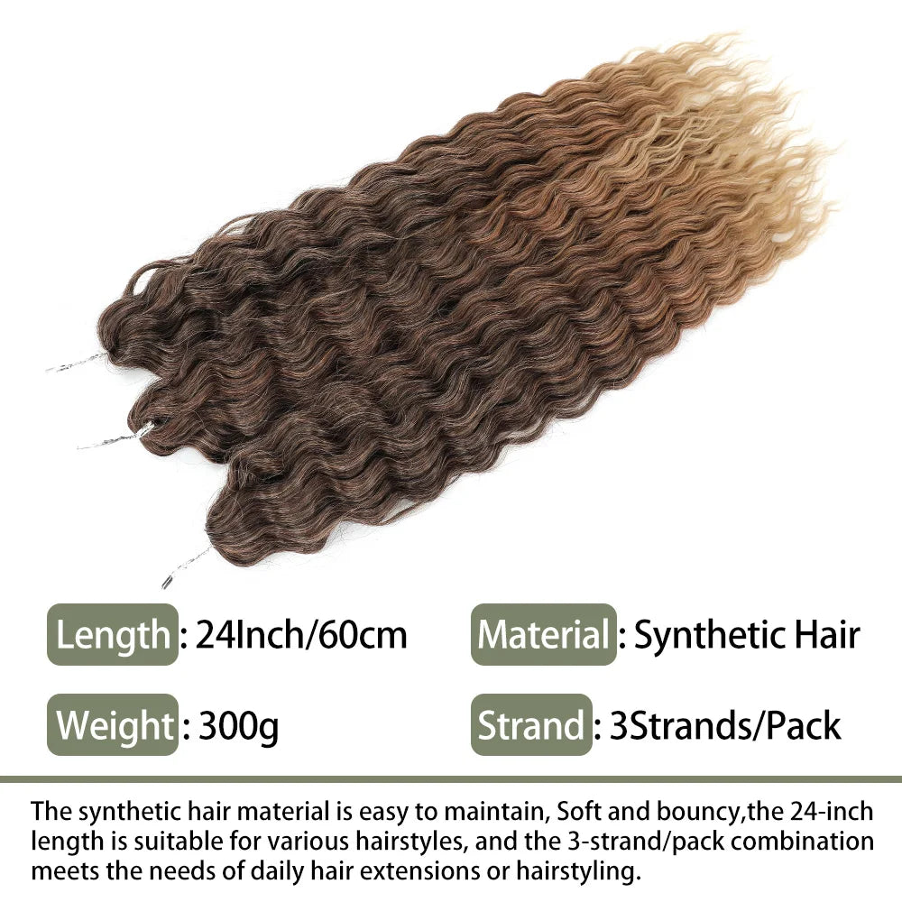 3 Pièces Tresses au Crochet Ombré Brun 300g 24' Ariel Deep Water Wave Blond Blanc Ombré Gris Paquets de Cheveux Synthétiques Haute Température