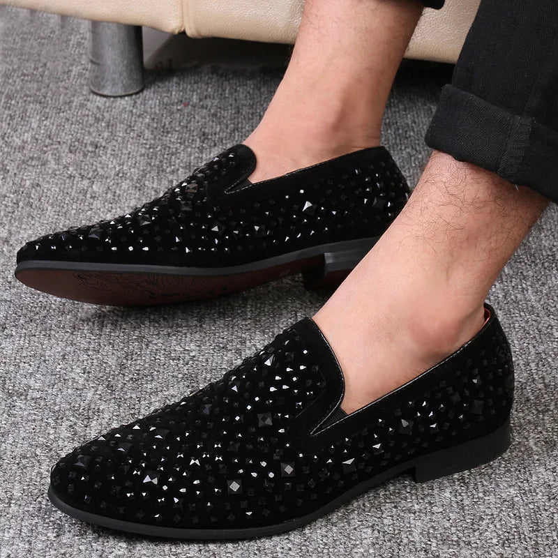 Chaussures habillées pour hommes de luxe bout pointu mocassins noirs Denim métal paillettes chaussures mode haute qualité hommes fête chaussures de mariage nouveau