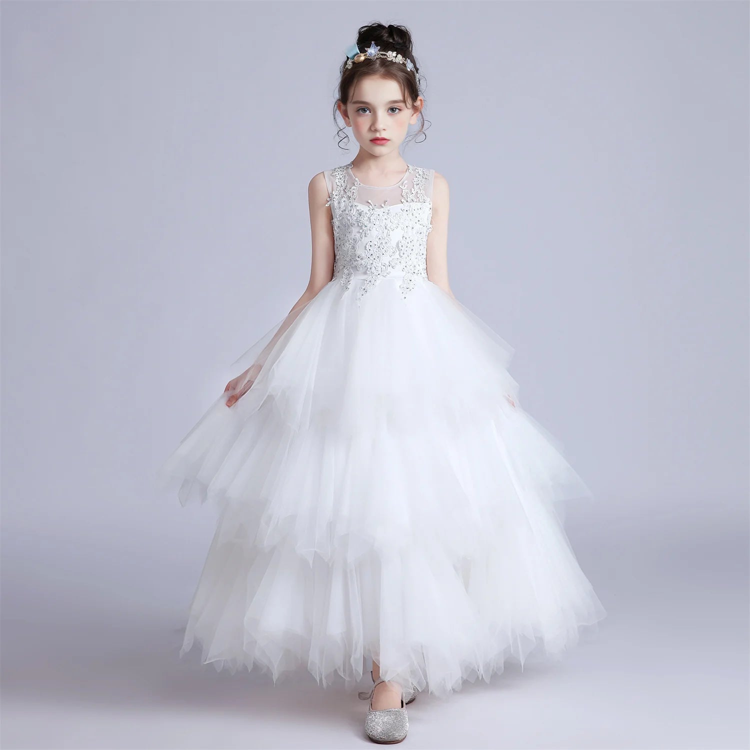 Robe Longue Rose pour Fille, Tenue de Bal Élégante, pour ixde Noël, Mariage Formel, pour Enfant de 4 à 12 Ans