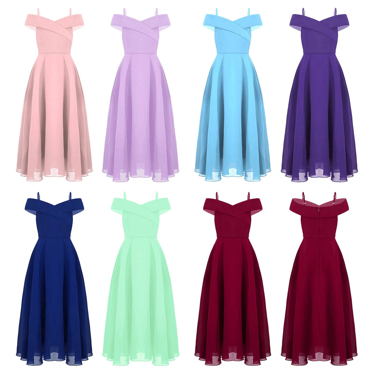 Robe de soirée élégante en mousseline de soie pour filles, épaules dénudées, bretelles Spaghetti réglables, longueur au sol, robe Maxi pour mariage, soirée d'anniversaire