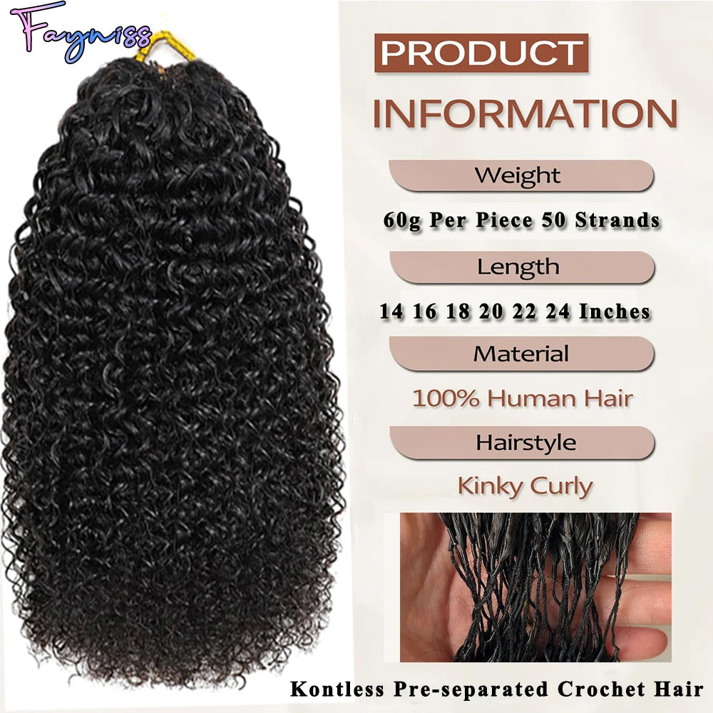 Extensions de cheveux humains 100% naturels, bouclés crépus, pré-séparés, style plumes, pour tresses bohèmes, avec nœuds miracle pour crochet.