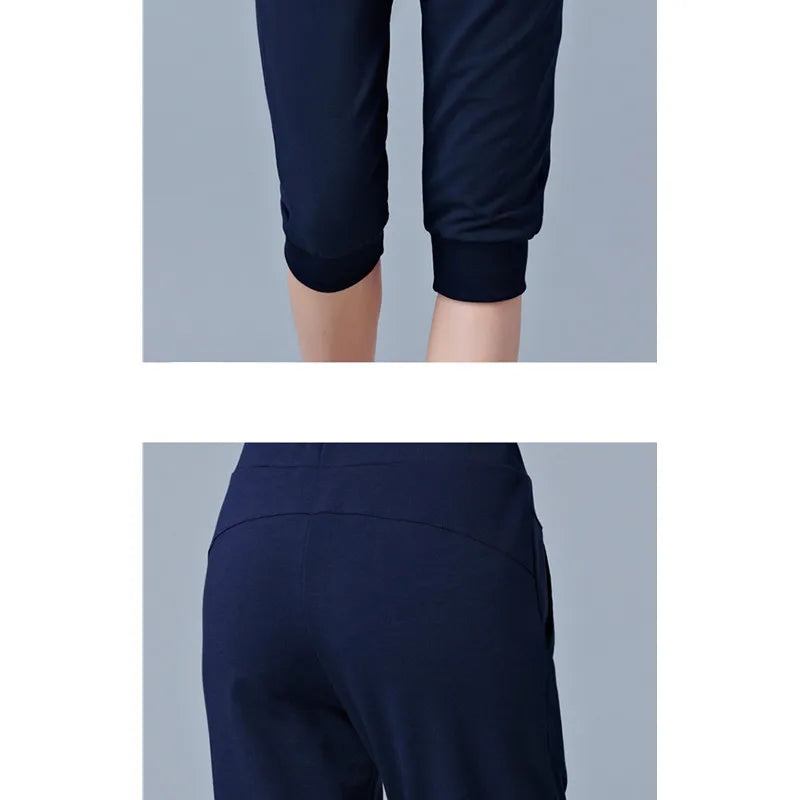 Pantalon court extensible bleu taille haute pour femme, pantalon sarouel athlétique léger gris d'été, short noir à cordon de serrage.