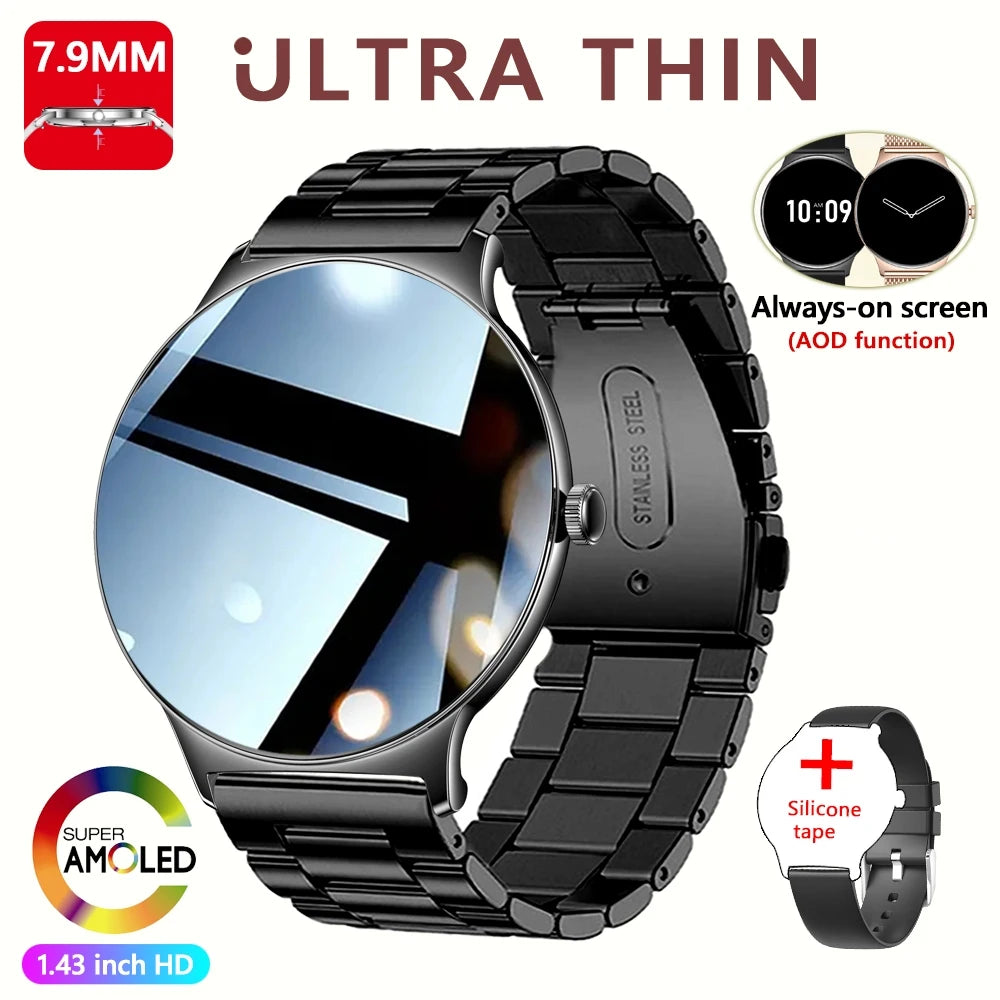 Nouvelle Montre Connectée Ultra-Mince 7,9 mm 2026 pour Femme avec Suivi de Santé, Affichage Permanent, Plus de 100 Modes Sportifs et Appel Bluetooth