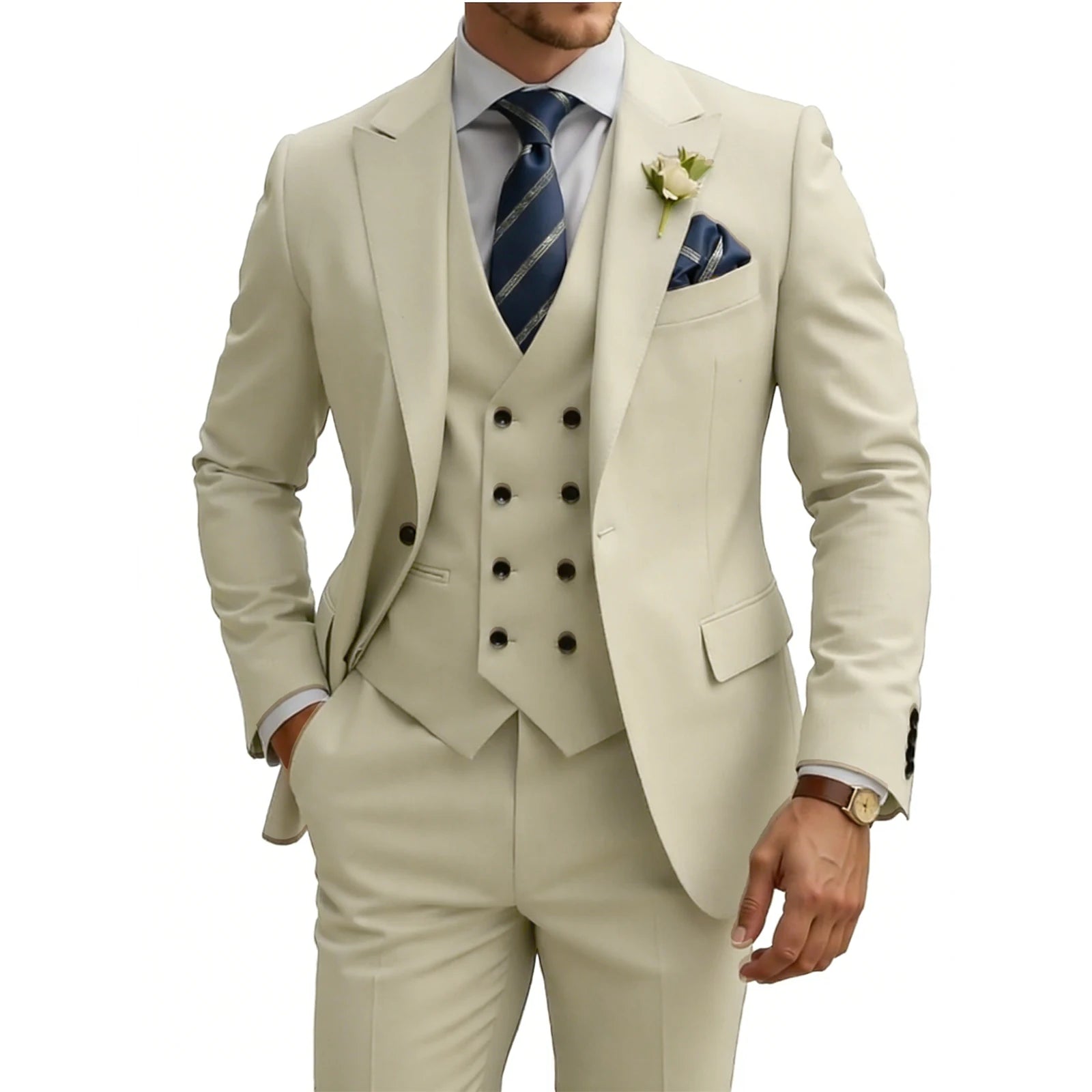 Costume homme 3 pièces slim fit, double boutonnage, pour mariage, bal, cérémonie, dîner formel, smoking