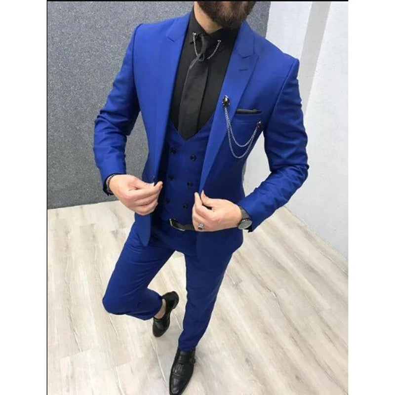 Costumes de mariage classiques pour hommes, sur mesure, revers à pointe, smoking de mariage, coupe cintrée, costume masculin (veste + pantalon + gilet), nouvelle collection 2024