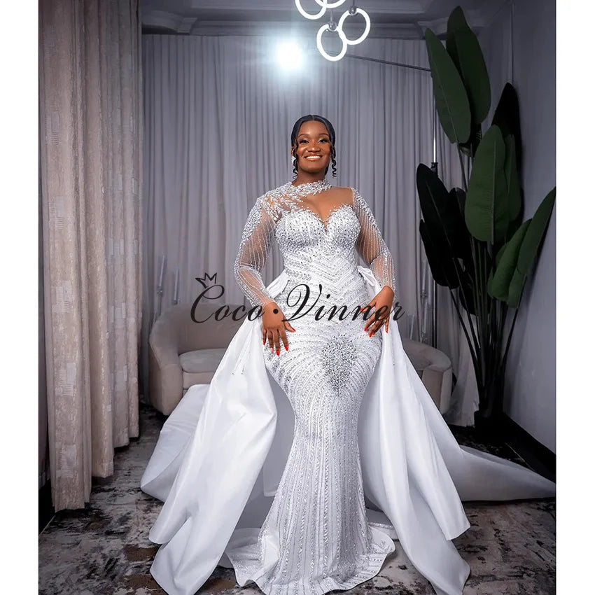 Robe de mariée sirène exquise brodée de dentelle perlée personnalisée avec jupe détachable, nouvelle collection 2026, robes de mariée 2-en-1 W1539