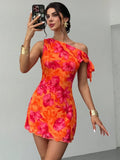 Robe courte décontractée à imprimé floral pour femme, style bohème, épaules dénudées, bretelles fines, sans manches, pour les vacances printemps-été