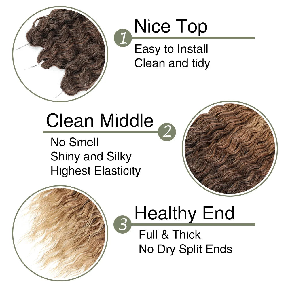 3 Pièces Tresses au Crochet Ombré Brun 300g 24' Ariel Deep Water Wave Blond Blanc Ombré Gris Paquets de Cheveux Synthétiques Haute Température