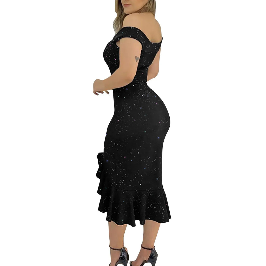 Robe de soirée sexy à volants fendus pour femmes, longueur au genou, paillettes, robes élégantes, mode