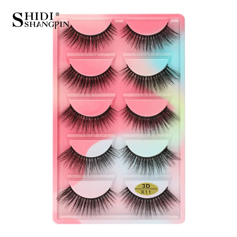 Cils 3D en faux vison X05, cils postiches volumineux et légers, 5 paires réutilisables, cils doux et volumineux, aspect naturel pour le maquillage quotidien et les soirées