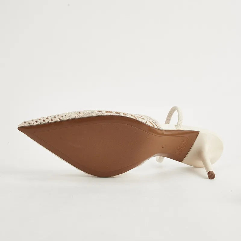 Sandales à talons hauts ajourées tissées pour femmes, sexy, à bout pointu, confortables et élégantes pour l'été