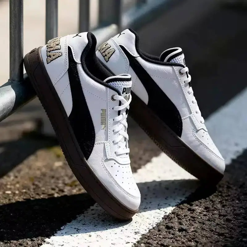 PUMA Baskets basses rétro avec logo pailleté blanc et noir, semelle en caoutchouc, chaussures de mode décontractées unisexes pour tous les jours 395082-09