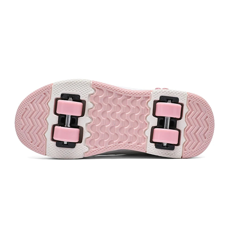 HeelysChildren petite fleur décorée quatre roues patins chaussures de sport respirant patins à roulettes filles chaussures cadeaux de vacances