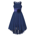 Robe de princesse à fleurs pour filles, robe formelle de demoiselle d'honneur junior, de fête de mariage, sans manches, froncée, jupe haute et basse en mousseline de soie, robes de bal