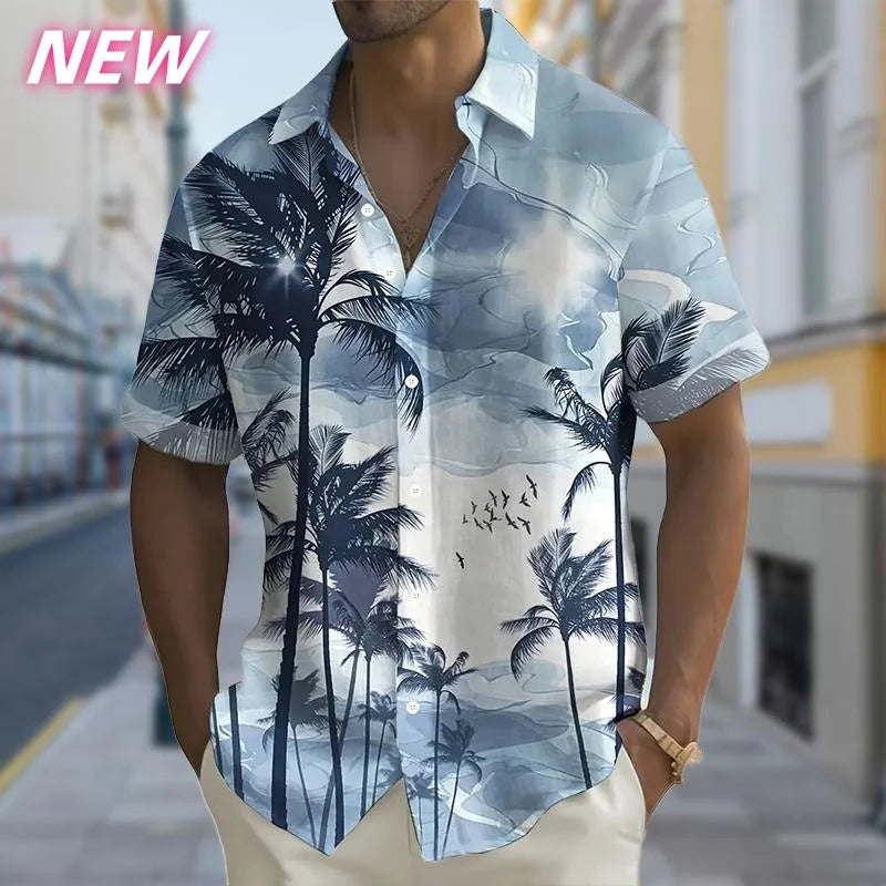 Chemise Aloha imprimée en 3D pour homme, motif coucher de soleil coloré, chemises hawaïennes décontractées à manches courtes, hauts amples style streetwear