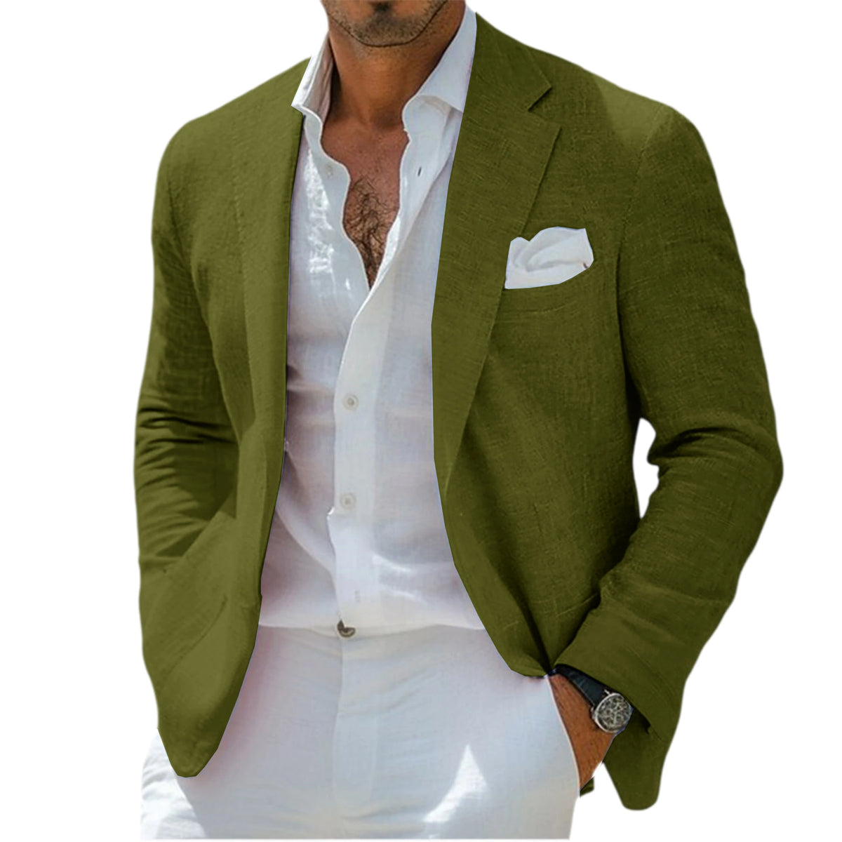 Blazer en lin pour homme, revers cranté, 2 boutons, coupe ajustée, veste de costume légère et respirante, idéale pour l'été, la plage, les mariages, le sport ou le quotidien