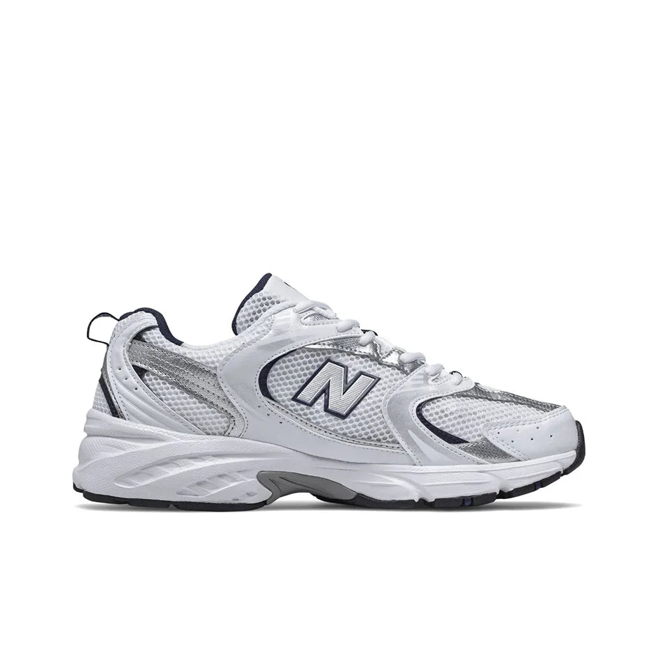 New Balance NB 530 Textile, chaussures de course décontractées en cuir artificiel à tige basse pour la ville, unisexe, blanc argenté