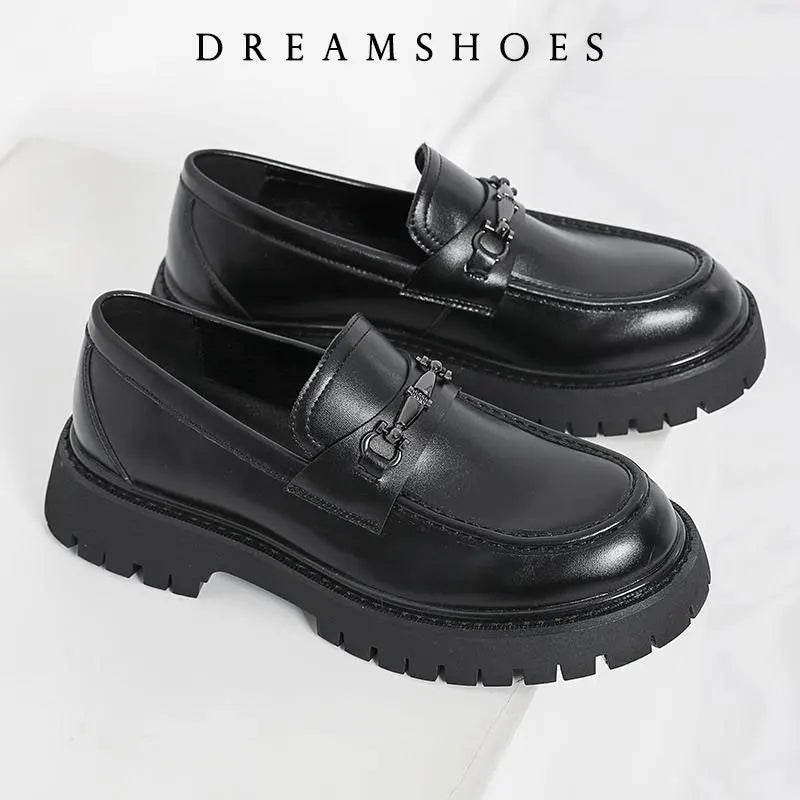 Mocassins à boucle en métal de Style britannique pour hommes, chaussures de mariage à semelles épaisses, nouvelles chaussures confortables d'affaires formelles, chaussures décontractées en cuir à enfiler
