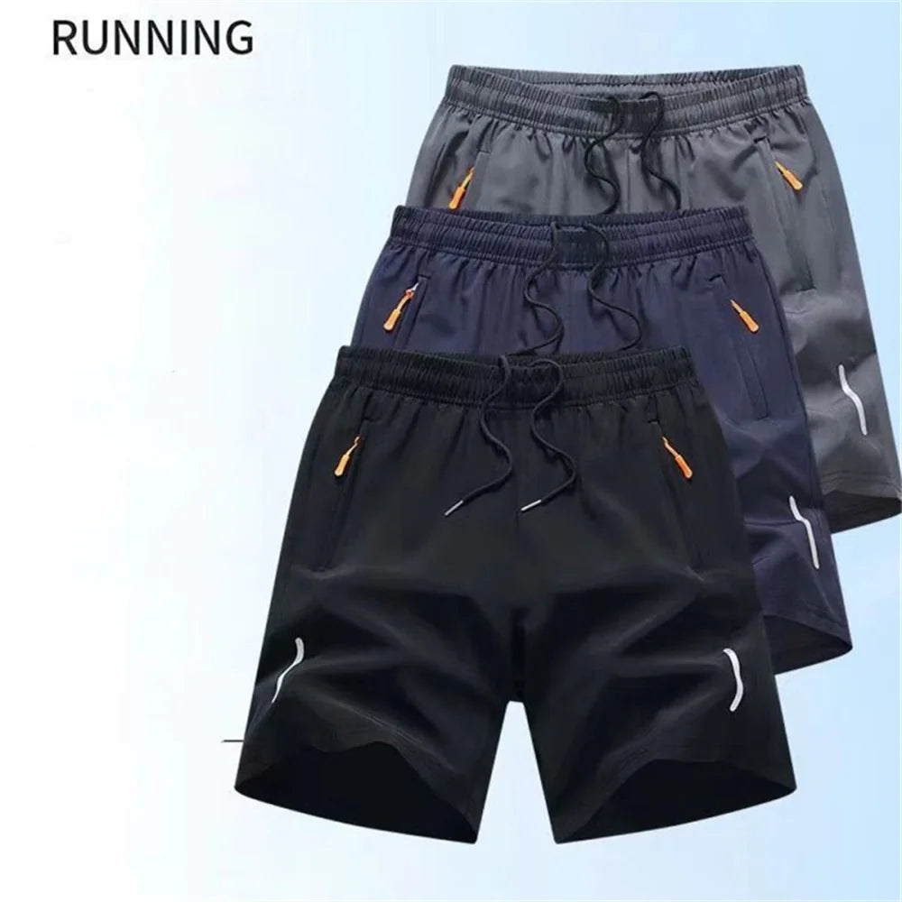 Pantalon court de plage d'été pour hommes, Short de sport décontracté, Ultra-fin, soie glacée, séchage rapide, fermeture éclair, ample, pantalon de survêtement de gymnastique, de Jogging
