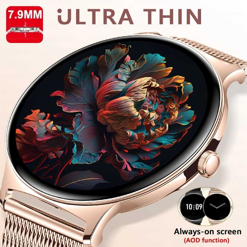 Nouvelle Montre Connectée Ultra-Mince 7,9 mm 2026 pour Femme avec Suivi de Santé, Affichage Permanent, Plus de 100 Modes Sportifs et Appel Bluetooth