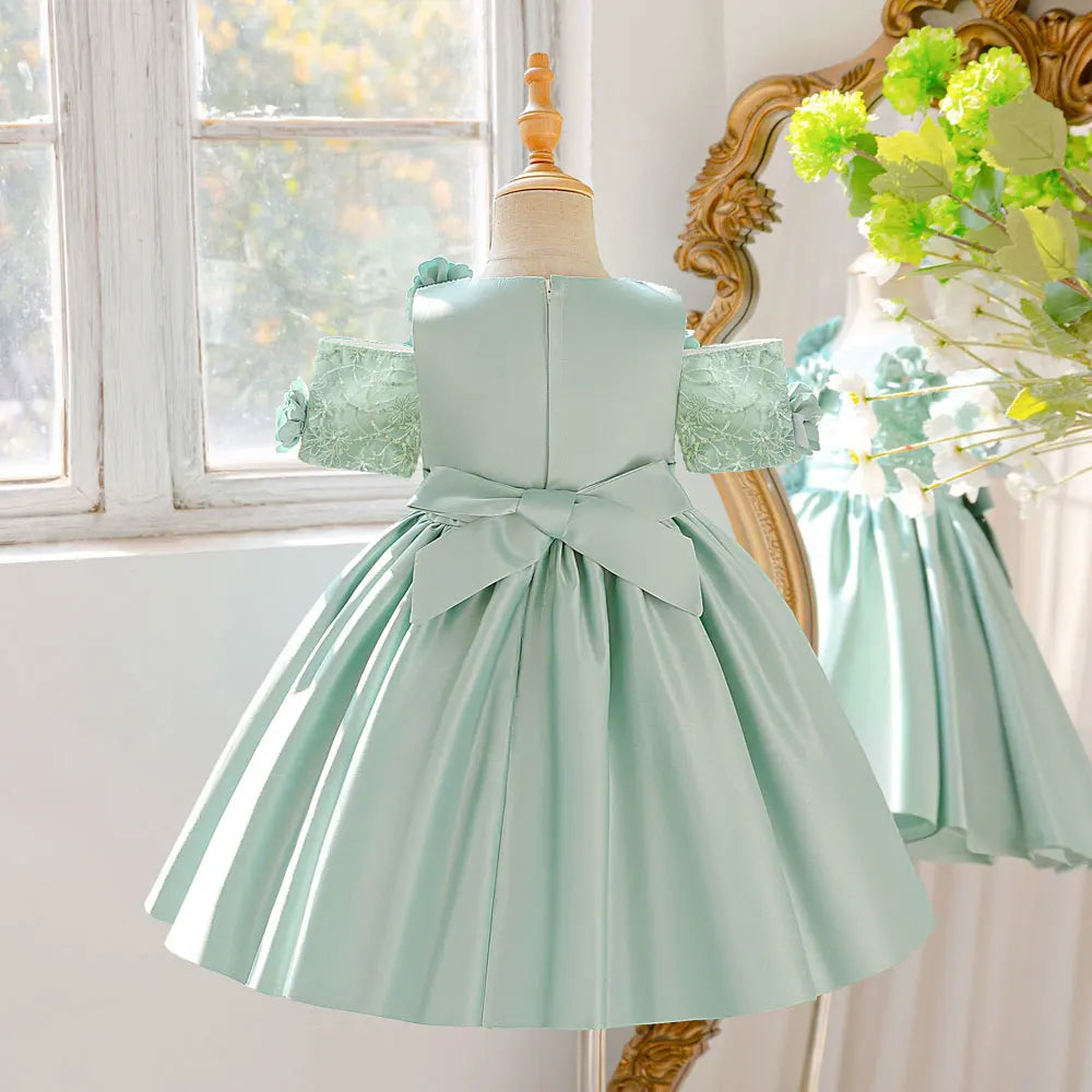 Nouvelles robes de demoiselle d'honneur à la mode pour mariages, en maille et dentelle avec nœud, pour enfants, robes de soirée d'été pour filles, robes de demoiselle d'honneur pour enfants de 3 à 8 ans
