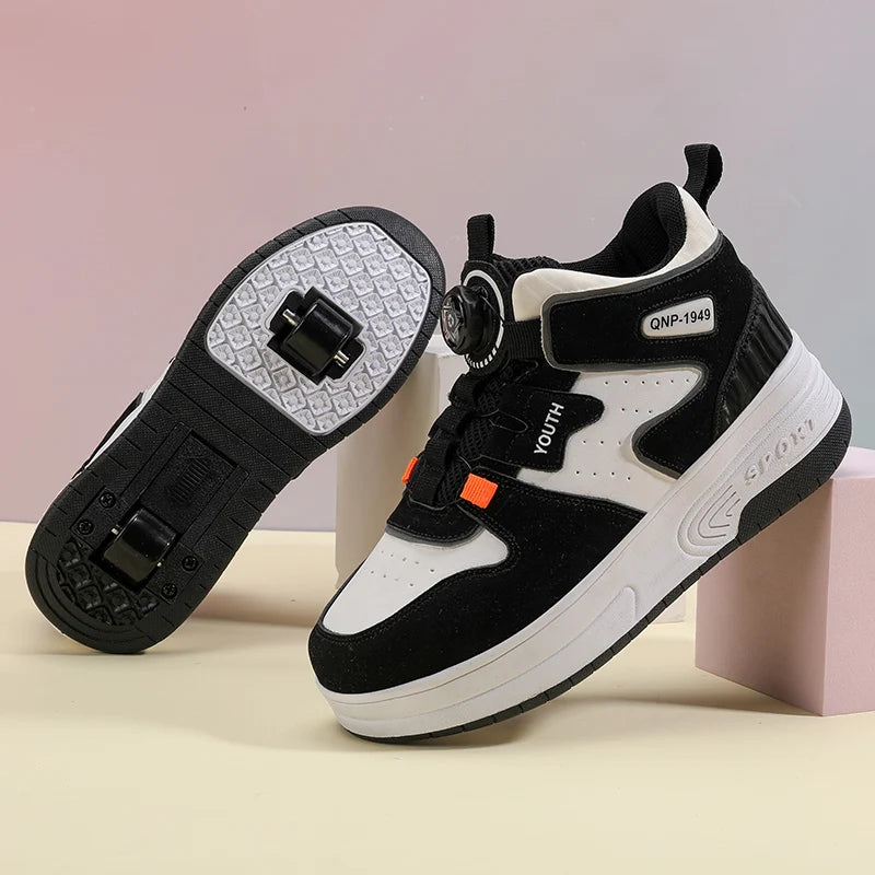 Chaussures de patin à roulettes pour enfants, baskets pour enfants avec deux roues pour garçons et filles, chaussures de course décontractées pour adultes, taille 31-42