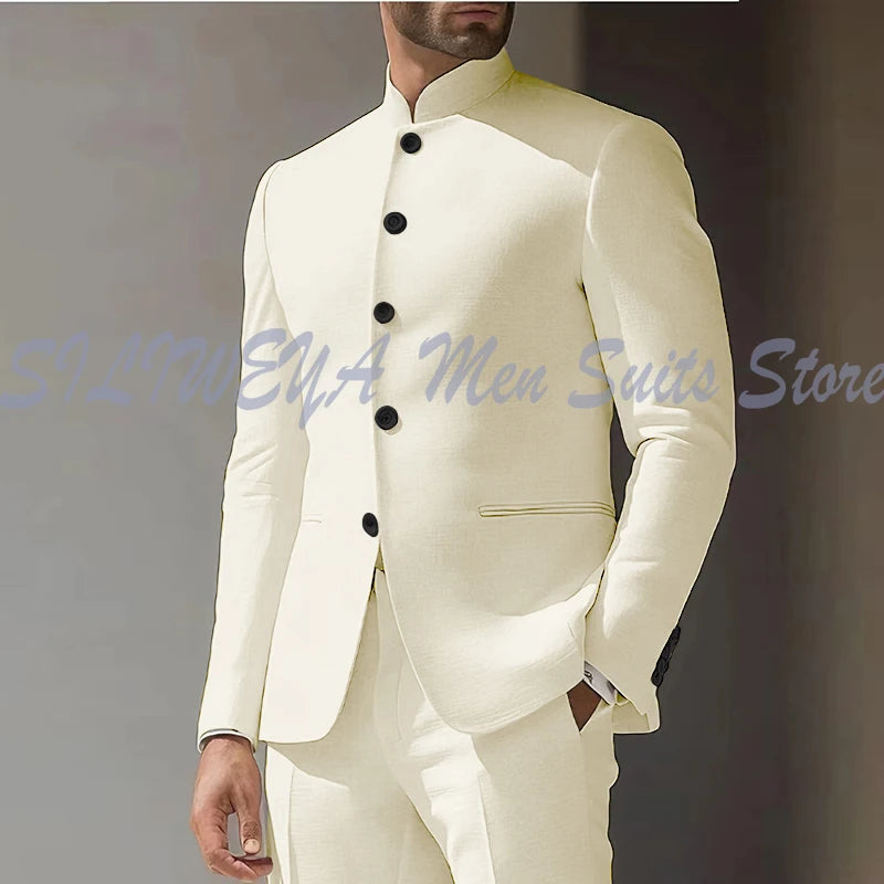Costume Homme Blanc en Lin, Simple Boutonnage, 2 Pièces (Veste et Pantalon), pour Occasions Spéciales, Formel, Personnalisable, Vêtement Masculin Tendance Classique 2025