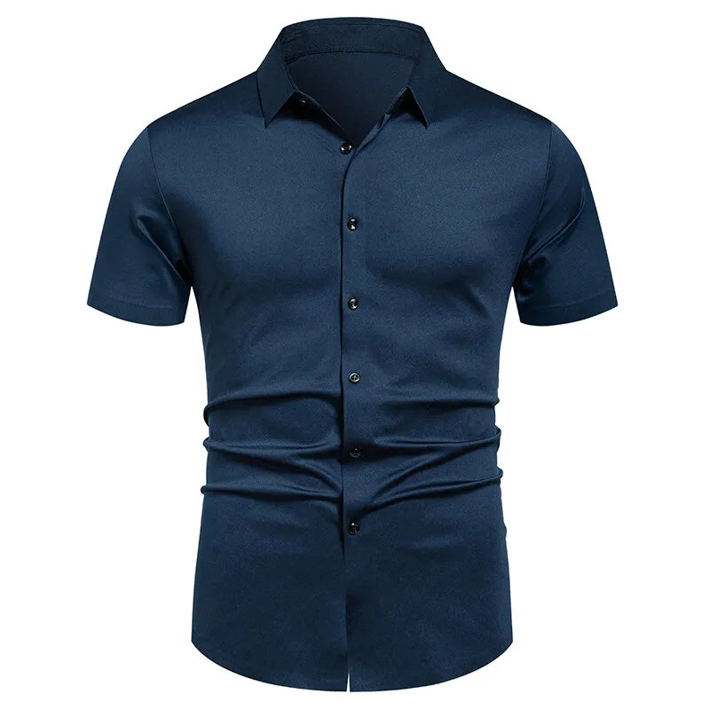 Chemises pour hommes, chemises habillées extensibles, sans plis, coupe classique, manches courtes, extensibles, décontractées, boutonnées
