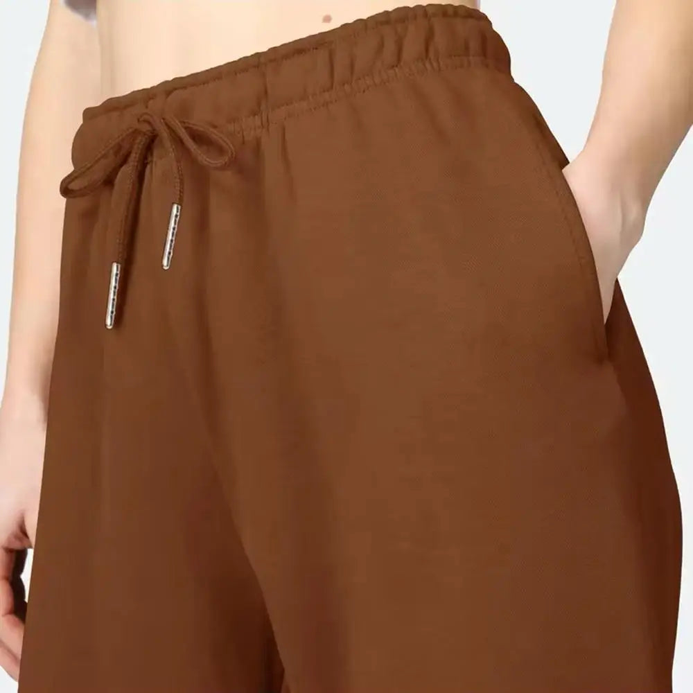 Pantalon de survêtement large à taille mi-haute avec cordon de serrage pour femme, pantalon long droit et ample avec poches latérales