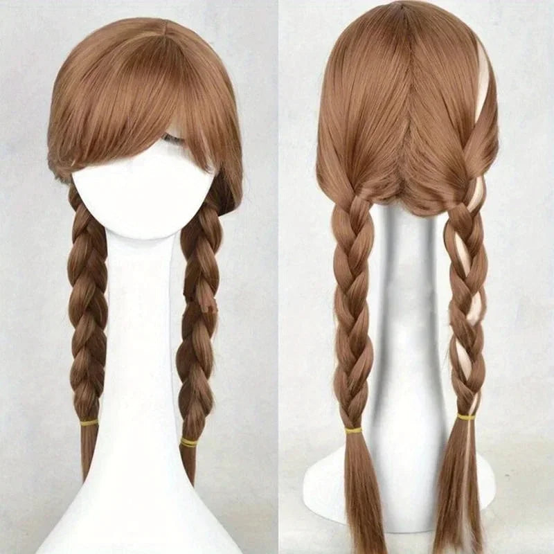 Perruque synthétique princesse Anna pour femmes, tresses brunes, perruques de Cosplay pour fête d'halloween