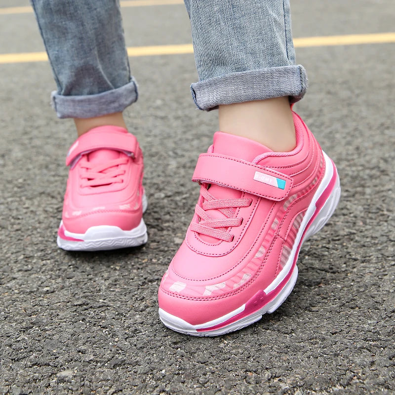 Chaussures de sport imperméables pour filles, baskets décontractées en cuir, roses, respirantes, coordonnantes, légères, à la mode, pour enfants