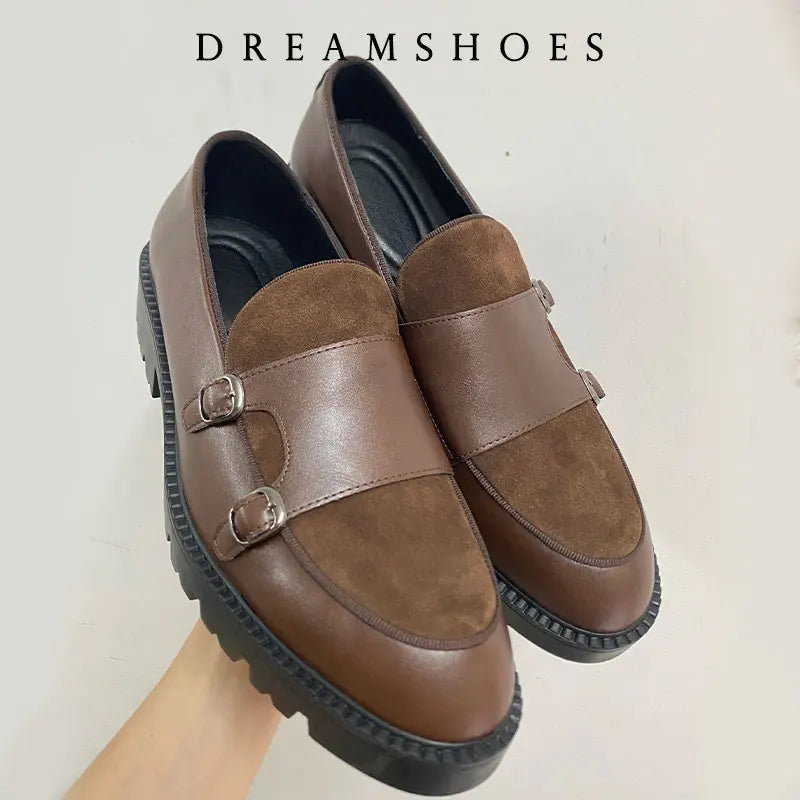 2025 mocassins hommes chaussures en cuir à semelles épaisses Style britannique noir chaussures d'affaires formelles mode luxe chaussures décontractées à enfiler