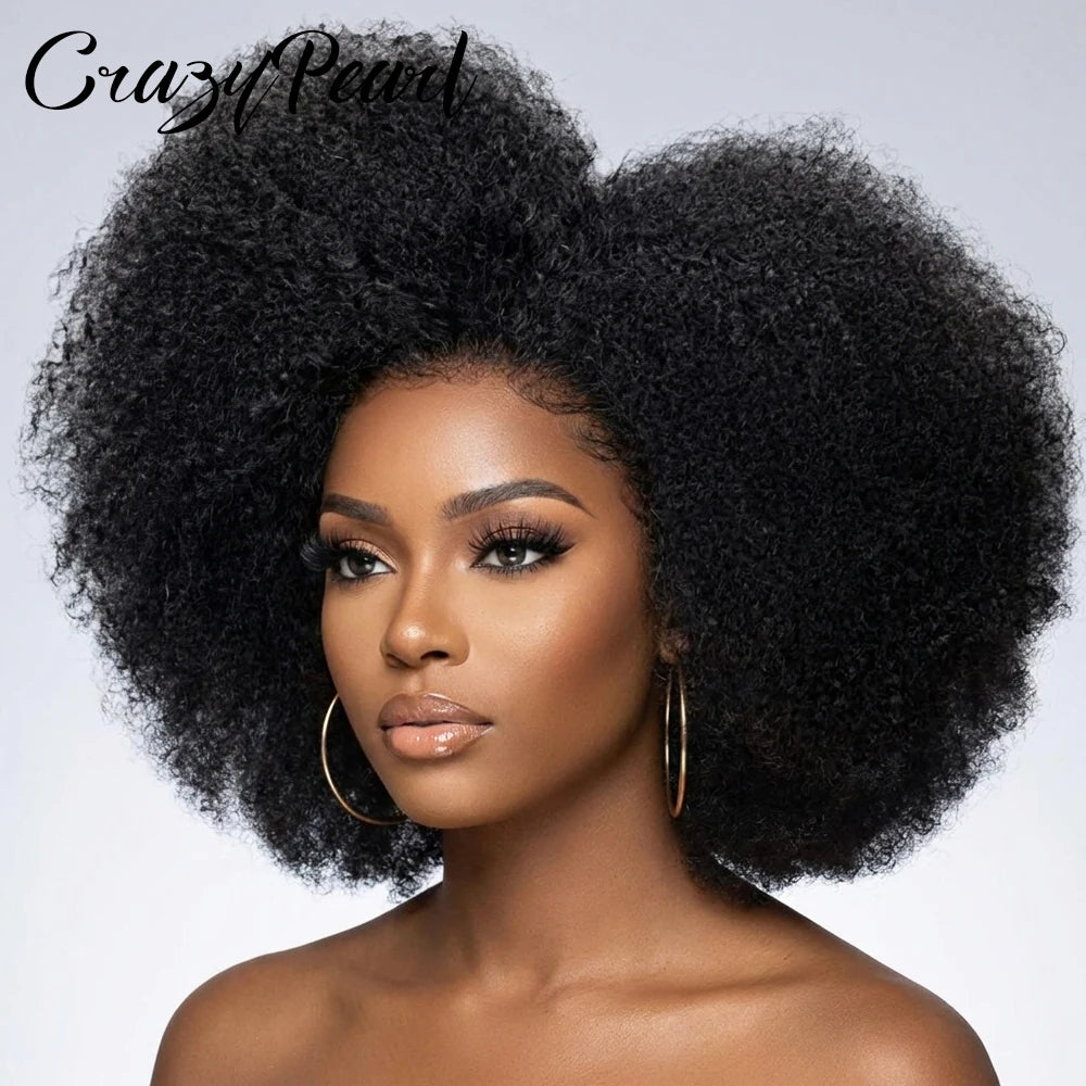 Perruque Afro Bouclée Frisée 13X2 T Part Lace Front, Densité 200%, Cheveux Humains Mélangés, Perruques Frontales Bouclées Frisées pour Femmes Noires