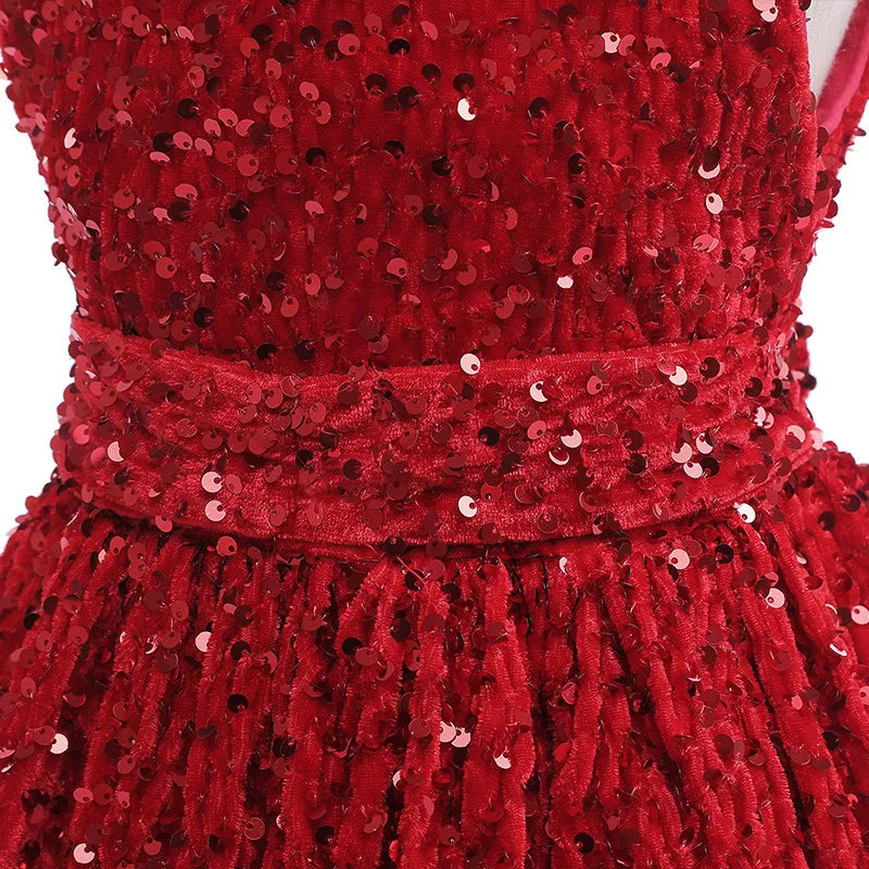 Robes de luxe pour enfants, robe de noël, paillettes scintillantes, sans manches, pour petites filles, robe formelle de bal, de concours