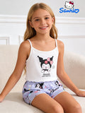 Ensemble short et débardeur Sanrio pour filles, édition été, ensemble deux pièces Kuromi, adapté aux vêtements d'été pour enfants à la maison
