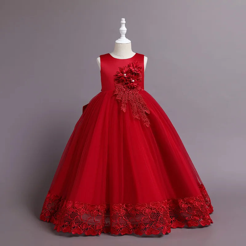 Robes de demoiselle d'honneur longues à fleurs pour adolescentes, robe de bal de mariage pour enfants, robe de soirée élégante pour enfants, vêtements de soirée de Communion