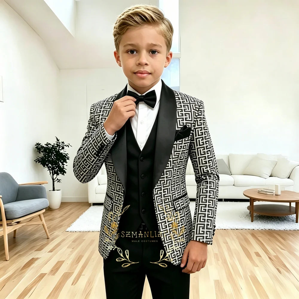 Costume à carreaux pour garçons, ensemble 3 pièces, Blazer pour enfants, veste de smoking pour mariage, gilet et pantalon, vêtements slim fit pour garçons de 2 à 16 ans