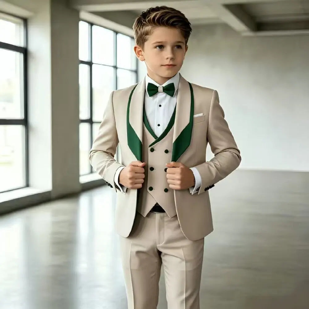 Costume de mariage formel 3 pièces pour garçons, tenue de smoking pour enfant, veste avec gilet et pantalon assortis, tenue élégante pour banquet et anniversaire
