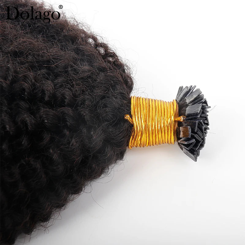 Dolago-Extensions de cheveux afro crépus bouclés pour femmes, Bundles de cheveux humains noirs naturels, KerBrian Flat K Tip, 4B 4C ktHair