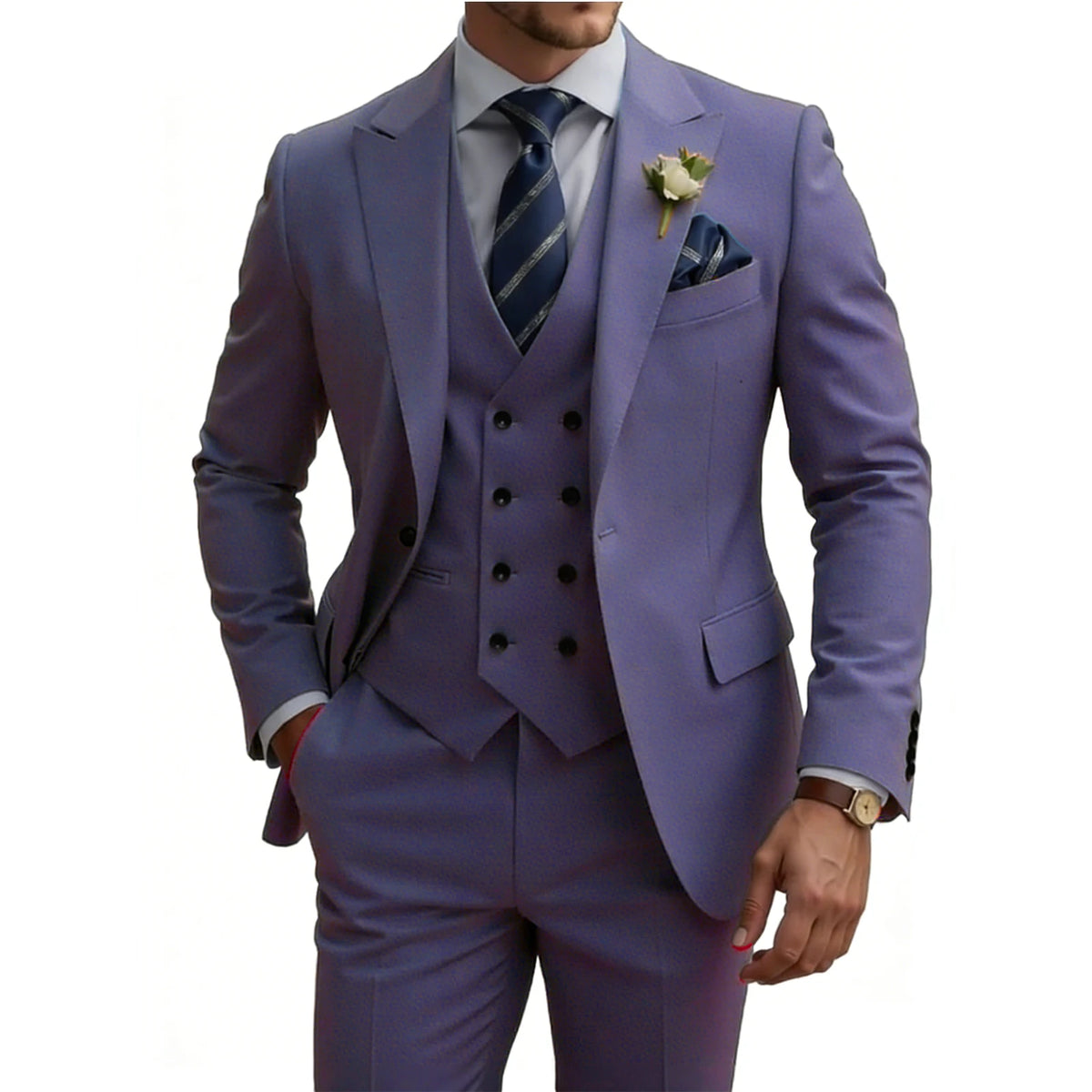 Costume homme 3 pièces slim fit, double boutonnage, pour mariage, bal, cérémonie, dîner formel, smoking