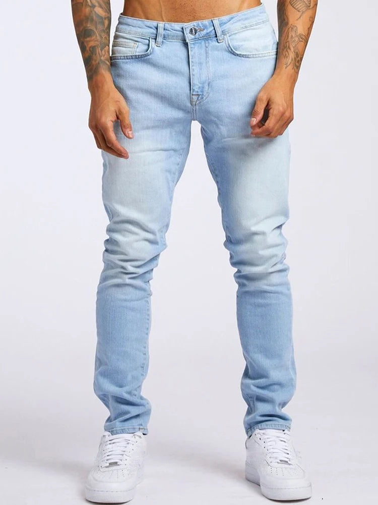 Jeans pour hommes élastique maigre couleur unie Stretch crayon pantalon coupe ajustée Denim jean Jogging Streetwear Cowboy pantalon décontracté noir