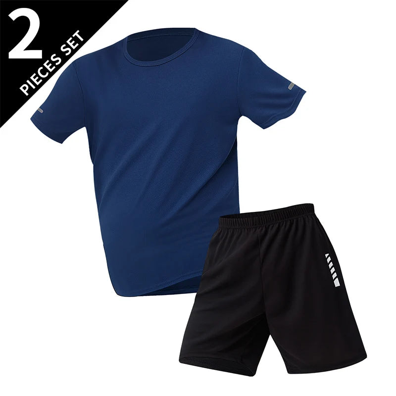 2 ensembles de taille européenne et américaine homme pantalon court à manches courtes costume homme T-shirt décontracté costume de course de remise en forme de sport